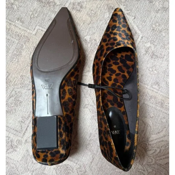 NWT ZARA Leopard Print Pointed Toe Low Heel Shoes - Picture 5 of 7